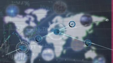 Animation of network of connections over data processing. Global business and digital interface concept digitally generated video.
