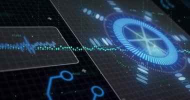 Kapsam taraması ve veri işleme animasyonu. Küresel iş, finans, bilgisayar ve veri işleme kavramı dijital olarak oluşturulmuş video.