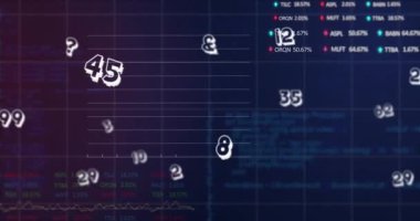 Sayıların animasyonu ve finansal veri işleme. Küresel iş, finans, bilgisayar ve veri işleme kavramı dijital olarak oluşturulmuş video.