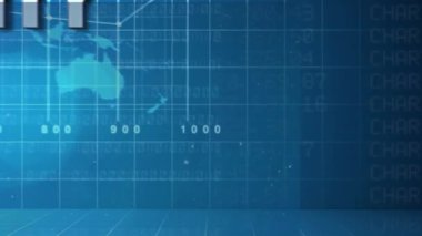 İş adamının fırsat metni ve dünya haritası üzerinde mavi arka planda veri işleme ile animasyonu. Küresel teknoloji, bilgisayar ve dijital arayüz kavramı dijital olarak oluşturulmuş video.