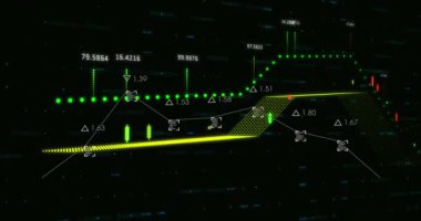 Finansal veri işleme animasyonu. Küresel iş, finans, bilgisayar ve veri işleme kavramı dijital olarak oluşturulmuş video.