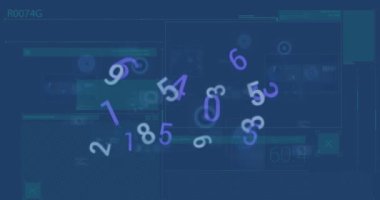 Sayıların animasyonu, kapsamlı tarama ve veri işleme. Küresel iş, finans, bilgisayar ve veri işleme kavramı dijital olarak oluşturulmuş video.