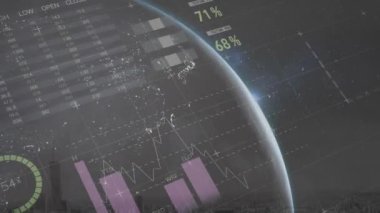 Tüm dünyada istatistik ve veri işleme animasyonları. Küresel iş, finans ve veri işleme kavramı dijital olarak oluşturulmuş video.