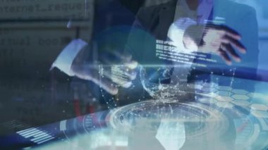 Finansal veri işleme üzerinden dünya numaraları ve bağlantı ağının animasyonu. Küresel iş dijital arayüzü teknolojisi ve dijital olarak oluşturulan ağ konsepti.