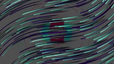 Neon soyut şekiller üzerinde gri arkaplanda pürüzsüz desenli yeşil ışık izlerinin canlandırılması. Teknoloji arka plan kavramı