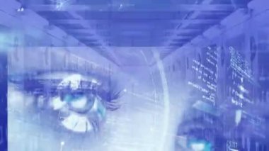 Bilgisayar sunucuları üzerinden veri işleme animasyonu. küresel hesaplama, bağlantılar ve veri işleme kavramı dijital olarak oluşturulmuş video.