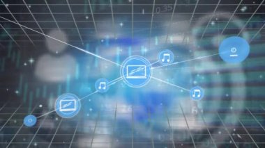 Veri işleme üzerinden bağlantı ağının animasyonu. küresel iş ve dijital arayüz kavramı dijital olarak oluşturulmuş video.