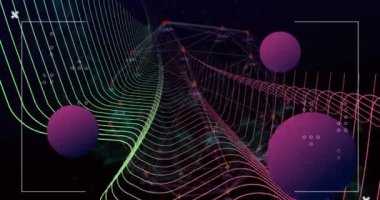 Küre animasyonları, bağlantı ağı üzerinden veri işleme. Dijital olarak oluşturulmuş küresel bağlantılar, hesaplama ve veri işleme kavramı.