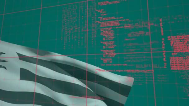 Animação Processamento Dados Através Rede Grade Contra Acenando Bandeira Uruguai — Vídeo de Stock