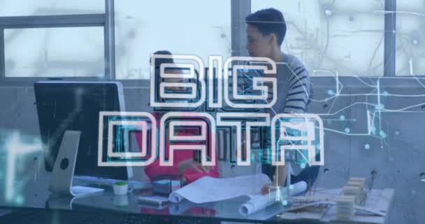 Animation Von Big Data Text Über Verschiedene Geschäftsleute Globale Verbindungen — Stockvideo