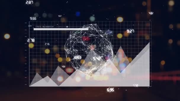 Animazione Elaborazione Dati Globo Rete Connessioni Contro Traffico Città Notte — Video Stock