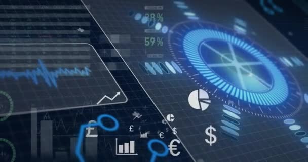 Animación Del Escaneo Alcance Procesamiento Datos Concepto Global Negocio Finanzas — Vídeos de Stock