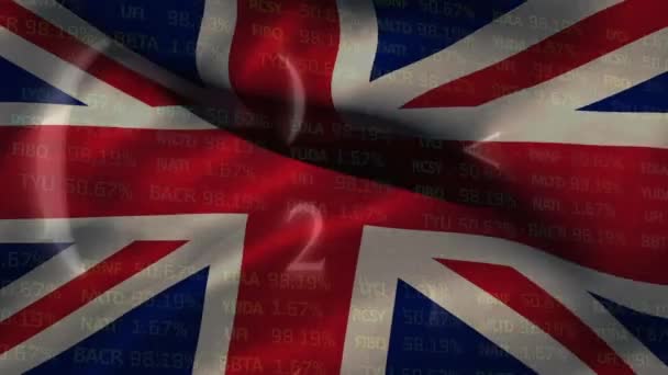 Animación Símbolos Matemáticos Sobre Ondear Bandera Del Reino Unido Contra — Vídeo de stock