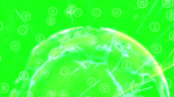 Анимирование Земного Шара Подключениями Обработкой Данных Зеленом Экране Глобальные Связи — стоковое видео