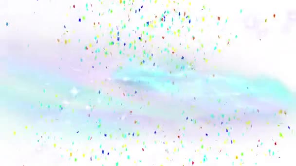 Animatie Van Confetti Vallen Stralende Sterren Tegen Witte Achtergrond Met — Stockvideo