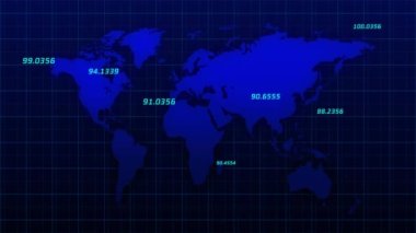 Dünya haritası üzerinde veri işleme animasyonu. küresel iş ve dijital arayüz kavramı dijital olarak oluşturulmuş video.