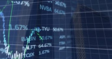 Şebeke üzerinde finansal veri işleme animasyonu. Global dijital arayüz teknolojisini ve dijital olarak üretilen video konseptini finanse eder.