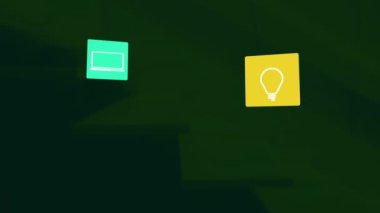 Şekiller üzerinde medya simgelerinin canlandırılması. Küresel iş ve dijital arayüz kavramı, dijital olarak oluşturulmuş video.