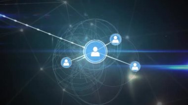 Şekiller üzerinden bağlantı ağının animasyonu. Küresel iş ve dijital arayüz kavramı dijital olarak oluşturulmuş video.