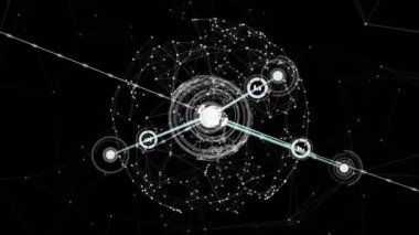 Animation of shapes over network of connections. Global business and digital interface concept digitally generated video.