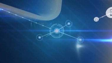 İş adamları ofiste dijital tablet üzerinde tartışıyorlar. Küresel bağlantılar ağları ve dijital arayüz konsepti dijital olarak oluşturulmuş video.