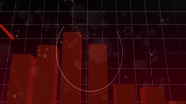 Virüs hücreleri üzerinde finansal veri işleme animasyonu. Küresel salgın, finans ve dijital arayüz kavramı dijital olarak oluşturulmuş video.
