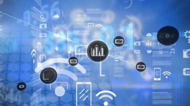 Animation of network of connections over data processing. Global business and digital interface concept digitally generated video.