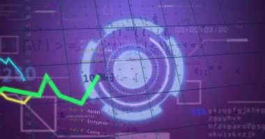 Mavi arkaplanda veri işleme animasyonu. küresel iş ve dijital arayüz kavramı dijital olarak oluşturulmuş video.