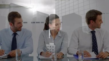 Heyet iş için adayları tartışıyor. Küresel iş veri işleme bağlantıları teknoloji ve dijital arayüz konsepti dijital olarak oluşturulmuş video.