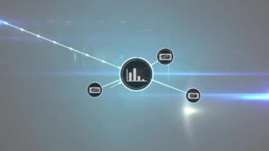Animation of network of connections over light spots. Global business and digital interface concept digitally generated video.