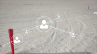 Kar manzarasına karşı profil simgeleri ağının animasyonu. Küresel ağ ve iş teknolojisi kavramı