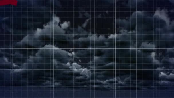Animatie Van Financiële Gegevensverwerking Met Rode Lijnen Netwerken Wolken Global — Stockvideo