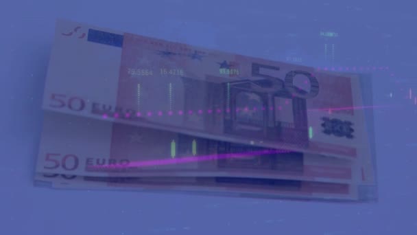 Banknotlar Üzerinde Veri Işleme Animasyonu Küresel Dijital Arayüz Kavramı Dijital — Stok video