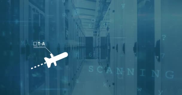 Animace Ikon Letadla Zpracování Dat Kybernetické Bezpečnosti Proti Počítačové Serverové — Stock video