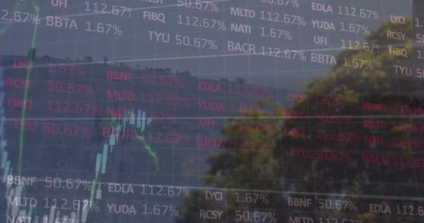 Animación Del Procesamiento Datos Financieros Sobre Paisaje Concepto Global Negocio — Vídeo de stock