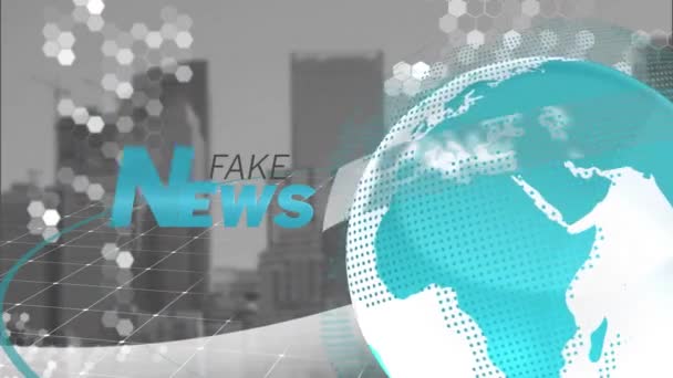 Animation Jordklotet Med Falska Nyheter Text Över Stadsbilden Global Pandemi — Stockvideo