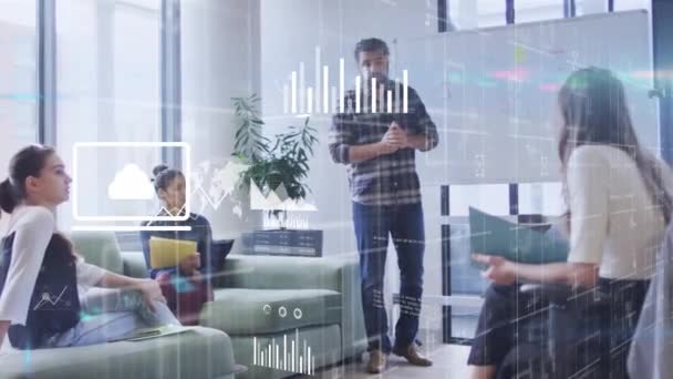 사무실에 사업가들에 애니메이션 글로벌 비즈니스 컴퓨팅 데이터 디지털 비디오 — 비디오