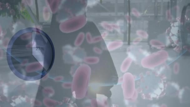 Анімація Обробки Фінансових Даних Вірусом Кров Яними Клітинами Над Бізнесменом — стокове відео