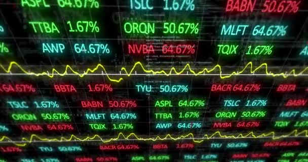 黒を背景にした統計 株式市場データ処理のアニメーション 世界経済とビジネス技術の概念 — ストック動画