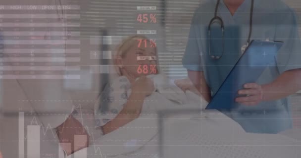 Animation Data Processing Caucasian Doctors Patient Global Medicine Digital Interface — Stock Video