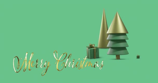Animation Merry Christmas Text Christmas Decorations Green Background Christmas Tradition — Stock Video