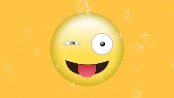 Animation Vita Jul Ikoner Faller Över Stuckit Tungan Blinkande Emoji — Stockvideo