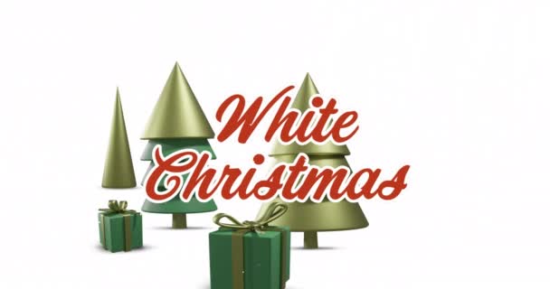 Animace Bílého Vánočního Textu Přes Vánoční Ozdoby Bílém Pozadí Vánoce — Stock video