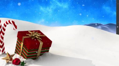 Çubukların, yıldızların ve karada soyut arkaplanda kar yağışının animasyonu. Dijital olarak üretilmiş, hologram, kış, Noel, dekorasyon, illüstrasyon ve kutlama konsepti.