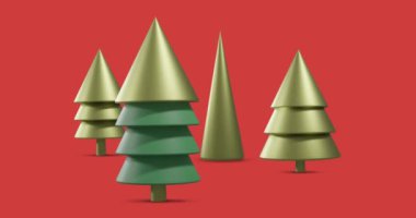Kırmızı arka planda noel süslerinin animasyonu. Noel, gelenek ve kutlama konsepti dijital olarak oluşturuldu.