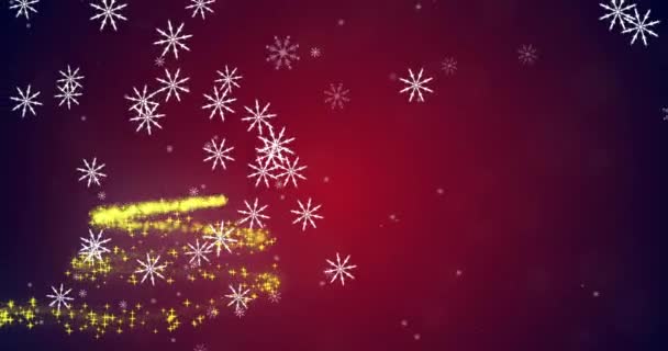 Animation Falling Snowflakes Lens Flare Forming Christmas Tree Abstract Background — Stock Video