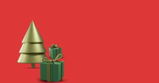Animação Bugigangas Natal Decorações Fundo Vermelho Com Espaço Cópia Natal — Vídeo de Stock