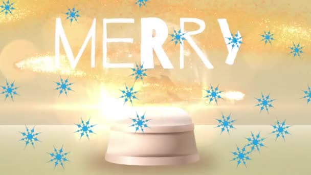 Animazione Fiocchi Neve Allegro Striscione Testo Natale Contro Macchie Luce — Video Stock