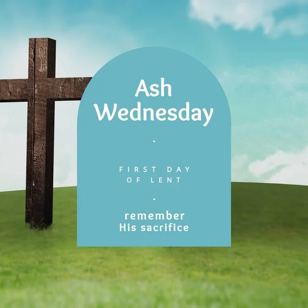 Cross Grassy Land Ash Wednesday First Day Lent Remember His — Photo