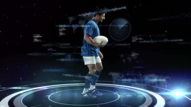 Animation Data Processing Male Rugby Player Global Sports Fitness Computing — Video Stock